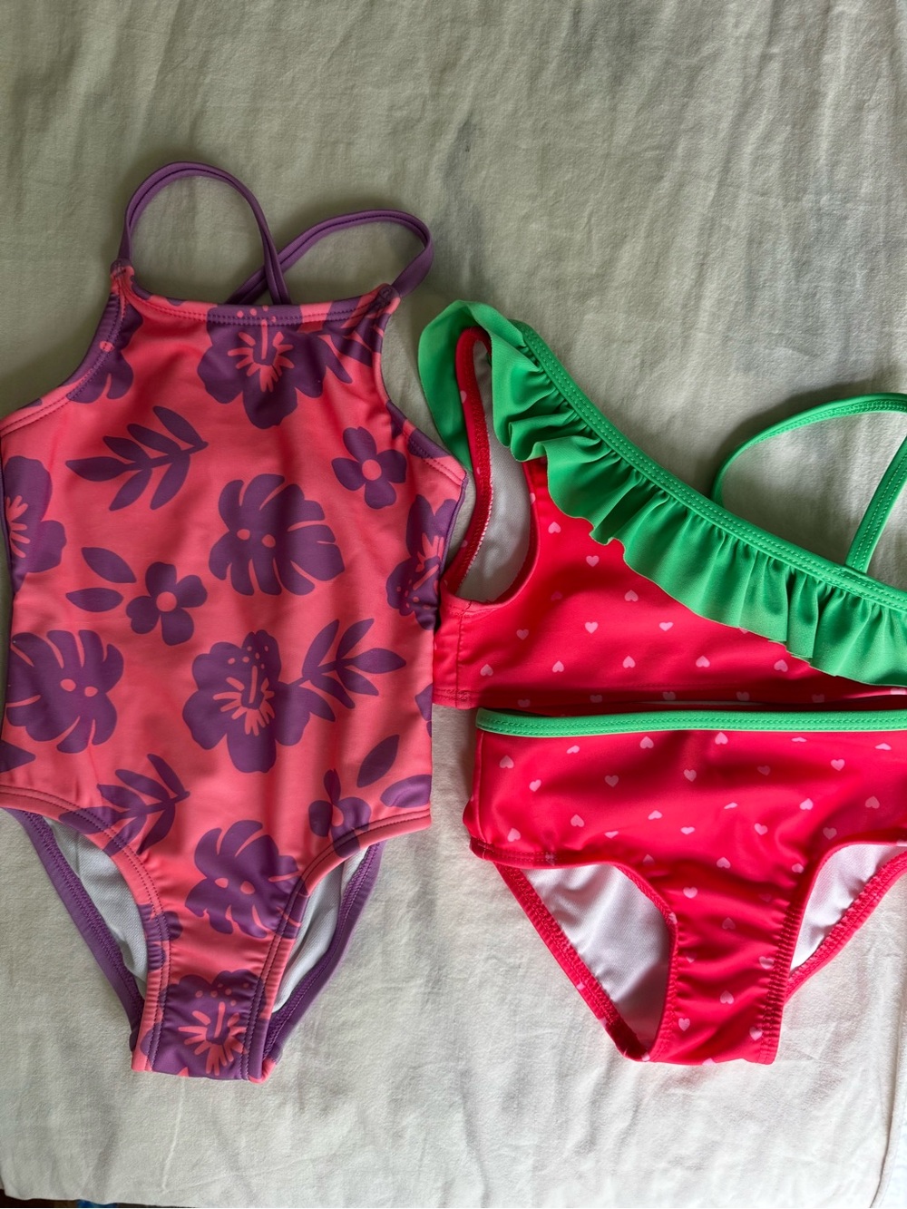 Toddler Girls' Pink & Green Two-Piece and Pink & Purple Floral One-Piece Swim